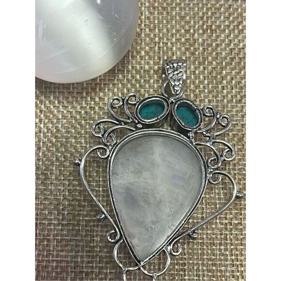 Moonstone + Blue Howlite Gemstone Pendant - Picture 3 of 4